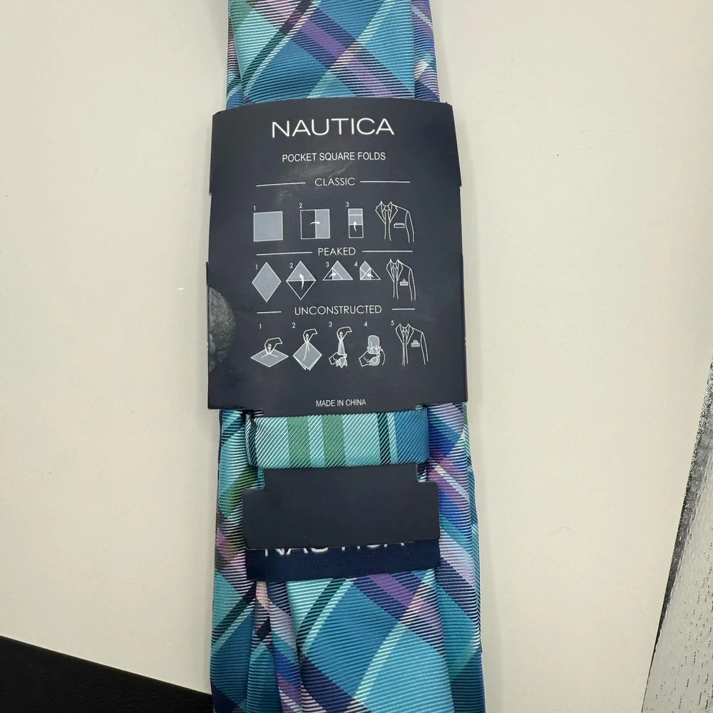 Nautica Men's Tie & Pocket‎ Square Colorful NEW